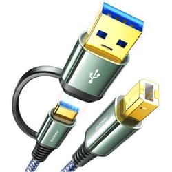 AINOPE Printer Cable, 2-in-1 USB Printer Cable High-Speed 10FT Nylon Braided [Never Rupture] USB B to USB C Printer Cord for MacBook Pro/Air, HP Canon Dell Epson Brother