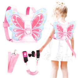 Lehoo Castle Toddlers Leash for Walking + Key Lock Design Anti Lost Wrist Link, 3 in 1 Baby Leash Kids Wrist Link for Toddlers, Safety Harness Belt Strap Wristband (Pink Butterfly Girls Leash)
