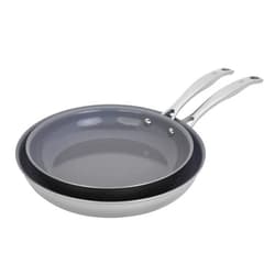 HENCKELS Clad H3 2-pc Induction Ceramic Nonstick Frying Pan Set, 10-inch Fry Pan and 12-inch Fry Pan, Stainless Steel, Durable and Easy to clean
