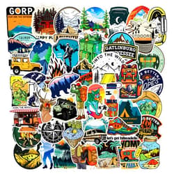 MAQIYI 50Pcs Camping Stickers for Water Bottles, Outdoor Adventure Sticker Vinyl Waterproof Sticker Decals Travel Hiking Stickers for Bike Bumper Suitcase Luggage Car Wilderness Nature (Forest)