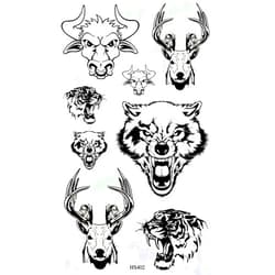 MeGaDee Waterproof Tattoo Cartoon Animal Head Buffalo Tiger Wolf Deer 4X8 in MEGADEE Tattoo Sticker Body Arm Leg Body Art Beauty Makeup Cool Removable Waterproof Tattoo Sticker Great as Happy Gift (Tattoo Sticker 053)