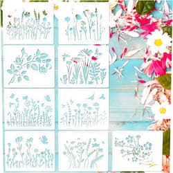 Amaxiu Flower Stencils for Painting, 9 PCS Reusable Floral Stencil Wildflower Stencils Spring Stencils Drawing Templates Stencils DIY Craft Template for Painting Furniture DIY Home Decor, 5 x 6Inch