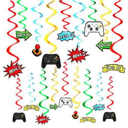 WERNNSAI Watercolor Video Game Hanging Swirl - 28 PCS Video Game Party Decorations for Boys Kids Game Theme Birthday Party Supplies Hanging Whirls Streamer Spiral Garlands Ceiling Decor
