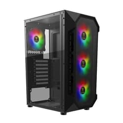 GAMDIAS ATX Mid Tower Gaming Computer PC Case with Side Tempered Glass, 4X 120mm ARGB Case Fans and Sync with 5V RGB Motherboard