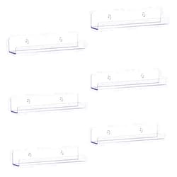 Laurensory Vinyl Record Shelf Wall Mount, 6 Pack Clear Acrylic Album Record Holder Display, Kids Bookshelf, Floating Wall Shelves for Bathroom, Bedroom, Living Room, Kitchen, 7 inch