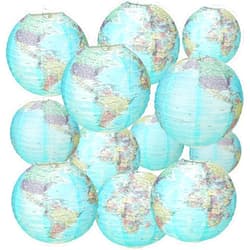 Retisee 12 Pcs 10 Inch Around the World Decorations Globe Hanging Paper Lantern Travel Themed Party Decorations World Map Classroom Decorations Earth Day Decorations for Home Earth Theme Party Decor