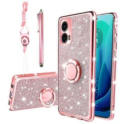 KuDiNi for Motorola Moto G 5G 2024 Case, Moto G-5G 2024 Case for Women Glitter Crystal Soft Clear TPU Luxury Bling Protective Cover with Kickstand Strap for G 5G 2024(not 2023) (Glitter Rose)