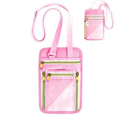WUHBJJXY Multifuntional,Travel Neck Wallet, RFID blocked,NECK POUCH,TRAVEL POUCH, FAMILY Passport Holder (Pink), 6 zipper pockets,With 3 built-in key holders