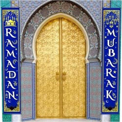 Blulu Eid Mubarak Decoration Set Ramadan Door Banner Ramadan Mubarak Porch Sign Hanging Decoration for Indoor/outdoor Decor Eid Al-fitr Party(Blue)