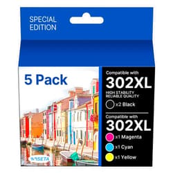 Wiseta 302XL High Capacity Remanufactured for Epson 302XL Ink Cartridges Multipack T302XL 302 XL 302 T302 to use with Epson XP-6000 XP-6100 Printer (2 Black, 1 Cyan, 1 Magenta, 1 Yellow, 5 Packs)