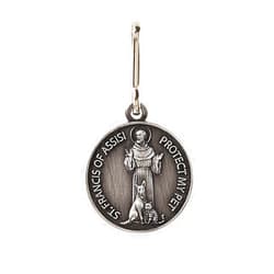 BBDDKEG Silver Toned Saint St Francis Protect My Pet Collar Medal with Blank Back, 1 Inch