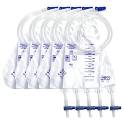 TenderGentle Urine Catheter Bags for Men and Women - 5 2000ml Overnight Bedside Drainage Bag - Sterile and Disposable Triangle Urine Bags