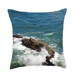 SasEz! Desyn Ocean Waves Crashing Against Rocks Throw Pillow, 18x18, Multicolor
