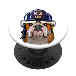 Fox Republic T-Shirts Grumpy English Bulldog wearing Firefighter Helmet PopSockets Grip and Stand for Phones and Tablets