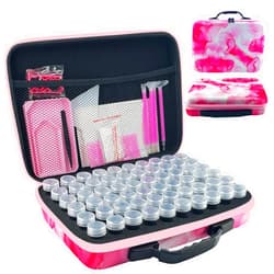 LIRUNQIU Diamond Painting Storage Containers, 60 Slots Diamond Painting Accessories and Tools for Diamond Art Organizer Case(Pink)
