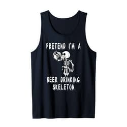 Funny Halloween Costumes for Beer Lovers Men Women Pretend in a Beer Drinking Skeleton Halloween Tank Top