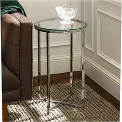 Walker Edison Cora Modern Glass Top Round Accent Table with X Base, 2 pack, Glass and Chrome