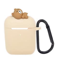 Wonhibo for Airpods Case, Cute Silicone Animal Soft Cover for Airpod 1 2 with Keychain (Khaki Bear)