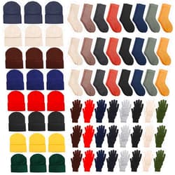 Hillban Winter Beanie Hat Gloves Set with Warm Socks Bulk, Homeless Knitted Beanie Cap Thick Thermal Winter Gloves Socks Pack