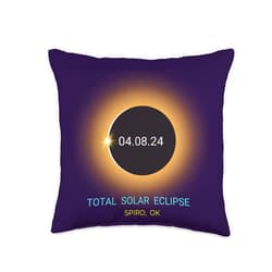 Oklahoma Total Eclipse Gear 04/08/24 Spiro OK Total Solar Eclipse 04/08/24 Oklahoma Souvenir Throw Pillow, 16x16, Multicolor