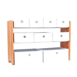Humble Crew Kids Toy Organizer with 9 Collapsible Fabric Storage, Natural Wood and White Bins