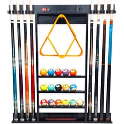 Billmart Pool Stick Holder Wall Mount, 8 Cues Solid Wood Billiard Pool Cue Rack, Pool Table Accessories (Black)