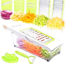 NACOLUS Cheese Grater with Container,5 In 1 Mandoline Slicer for Kitchen,Multi Purpose Vegetable Slicer, Easy to Clean Potato Slicer,Cheese Shredder,Julienne Slicer and Peeler