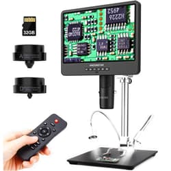 Andonstar AD249S-M 10.1 Inch HDMI Digital Coin Microscope 2000x for Adults, 3 Lens 2160P UHD Video Record, Soldering / Biological Microscope Kit with 32G Card, Windows Compatible