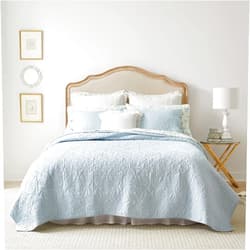 Laura Ashley King Size Quilt Set Cotton Reversible Bedding with Matching Shams, Ideal for All Seasons & Pre-Washed for Added Softness, Breeze Blue