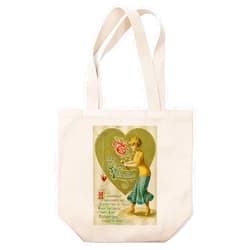 Lantern Press To My Valentine Woman Fishing with Heart Bait Scene, Vintage Holiday Art (100% Cotton Canvas Reusable Tote Bag)