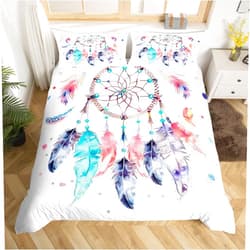 Feelyou Dreamcatcher Duvet Cover Boho Dream Catcher Bedding Set Bohemian Style Comforter Cover for Girls Children Women Bedroom Decor Floral Flowers Hippie Feather Bedspread Cover Twin Size 2Pcs