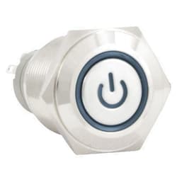 JacobsParts Latching Maintained Pushbutton ON/OFF Switch Circular Metal Silver with Blue Power Symbol Light fits 5/8