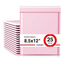 Fuxury Bubble Mailer 8.5x12,Light Pink#2 Poly Bubble Mailers,Self Seal Padded Envelopes,Waterproof Bubble Mailing Envelopes,Cushioning Packaging Bags for Books,Clothes, Makeup Supplies 25 Pack