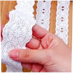 GorinsKani 7Yards Cotton Lace Trim White Eyelet Lace Ribbon Bowknot Embroidery Scalloped Lace for Sewing Crafts, Dress, Dolls/Pets Clothes (White A), DY2G5JZ