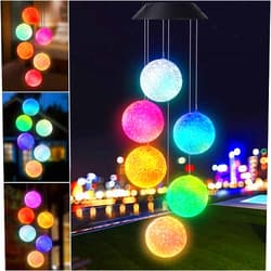 Flacchi Color Changing Solar Power Wind Chime Crystal Ball Wind Chime Wind Mobile Portable Waterproof Outdoor Windchime Light for Patio Yard Garden Home
