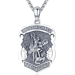 Odinstone 925 Sterling Silver St Michael/St Christopher/St Benedict/Jesus Crucifix/St Uriel/Archangel Raphael Medal Necklace for Men Women Religious Amulets Jewelry Gifts
