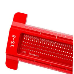 Garosa TS-8 Precision Marking T-Rule Aluminum Alloy Hole Positioning Scribing Gauge Woodworking Ruler Marking Gauge Measuring Tool(Red)