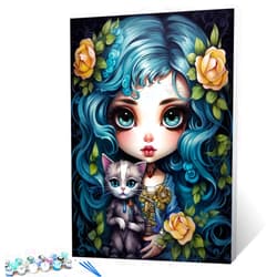 TUMOVO Fashion Fairy Girl Paint by Numbers Kits 16x20 inch Canvas Animal Cat DIY Oil Painting for Kids, 16''x20' inch Adults Beginner Tropical Flowers /Leaves Paintwork with Brushes Boho Gift(DIY Frame)