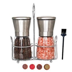 Sunmei Salt and Pepper Grinder Set,Pepper Mill Set with Stand,Kitchen Adjustable Coarseness and Salt Grinder Refillable by Professional Chef, with a Stand (Small)