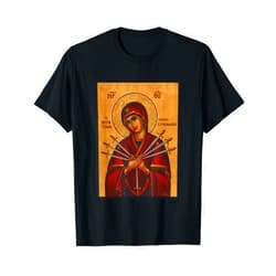 Christian Eastern Orthodox Church Art Tees Theotokos Virgin Mary of 7 Seven Swords Orthodox Christmas T-Shirt