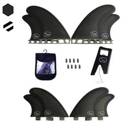 Ho Stevie! Quad (4) Surfboard Fins - High Performance HexCore - Built for Speed and Drive - [Choose Base] with Fin Key, Screws, Wax Comb and Travel Case