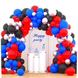LUDEOU Red Blue Black Balloon Garland Arch Kit - 123PCS Royal Blue Black Red Metallic Silver Balloons Spider Hero Party for Super Boy Spider Hero Man Birthday Baby Shower Grads New Year Party Decorations