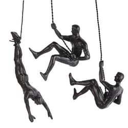 Olpchee Set of 3 Nordic Modern Simplicity Resin Sculpture Creative Climbing Man Wall Sculptures Hand-finished for Art Home Decor (3Pcs Black)
