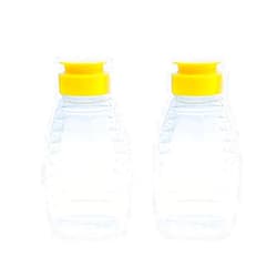 ZAYOIZY 2pcs Empty Honey Jars Squeeze Bottles Plastic Honey Dispenser with Lids Refillable Condiment Container for Maple Syrup, Ketchup, Mustard, Salad Dressing