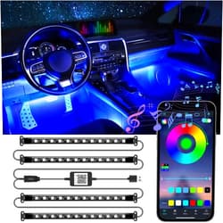 LivTee Accent Interior Car Lights, Smart Car Interior Lights with App Control, RGB LED Lights with Music Mode and DIY Mode, 2 Lines Design LED Lights for Cars with Charger, Car Accessories for Women
