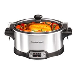 Hamilton Beach Programmable Slow Cooker with 6 Quart Stovetop-Safe Sear & Cook Crock & Travel Lid Lock for Portable Transport, Silver (33663)