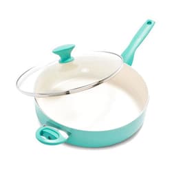 GreenPan Rio Healthy Ceramic Nonstick 5QT Saute Pan Jumbo Cooker with Helper Handle and Lid, PFAS-Free, Dishwasher Safe, Turquoise