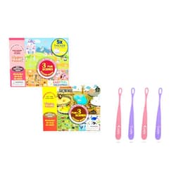 Giggles and Pebbles Magic Sticker Book (2-Pack) and Cuddle Baby Gum Friendly Silicone Spoon (4-Pack) Bundle