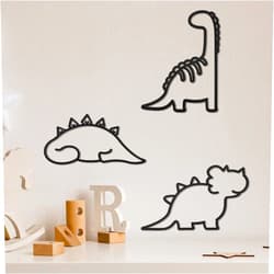 Blulu 3 Pcs Dinosaur Wall Decor Dino Geometric Wooden Wall Art Nursery Room Decorations for Baby Boys Girls Toddlers Kids Bookshelf Bathroom Bedroom Classroom Playroom Living Room Modern Minimalist Design