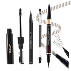 LAVONE Microblading Eyebrow Pen Kit - Waterproof Brow Makeup Set with Eyebrow Pencil, Eyebrow Gel Clear, Eyeliner, Dual-ended Eyebrow Brush, Natural Looking Brows with Long-Lasting All-Day Hold - Dark Brown